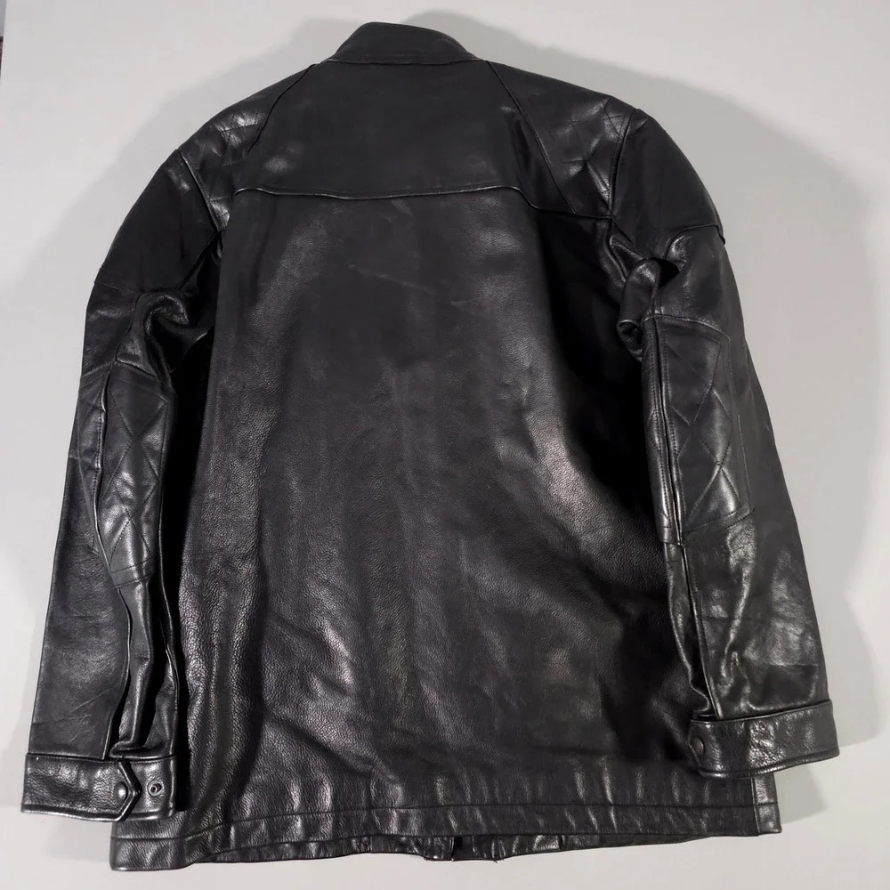 Vintage Polo Ralph Lauren Black Leather Field Barn Jacket L Wool Plaid Lined